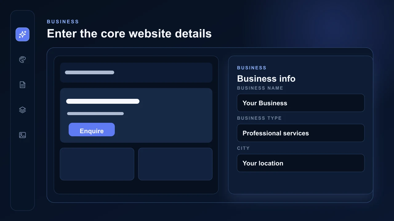 AVSBL Business info control with fields for the business name, type and location