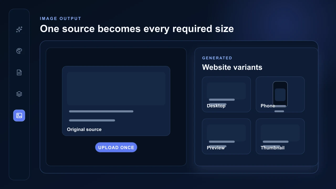 One empty source image becoming desktop, phone, preview and thumbnail versions