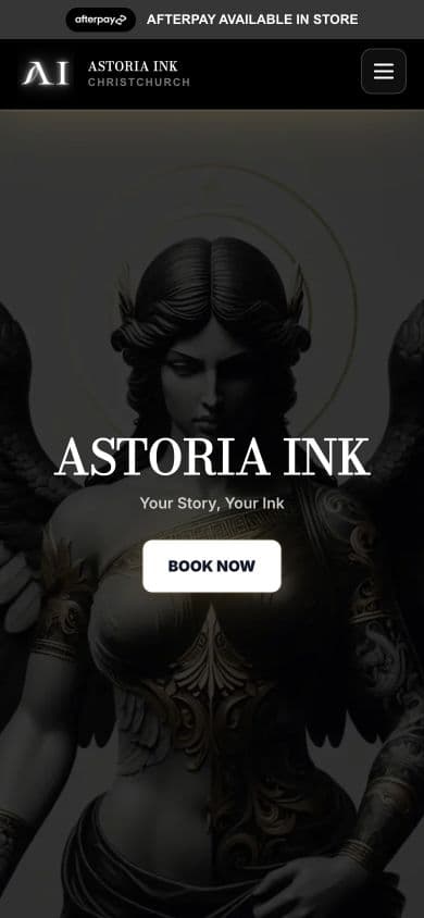 The same Astoria Ink website on a phone, with its layout adapted for the smaller screen.