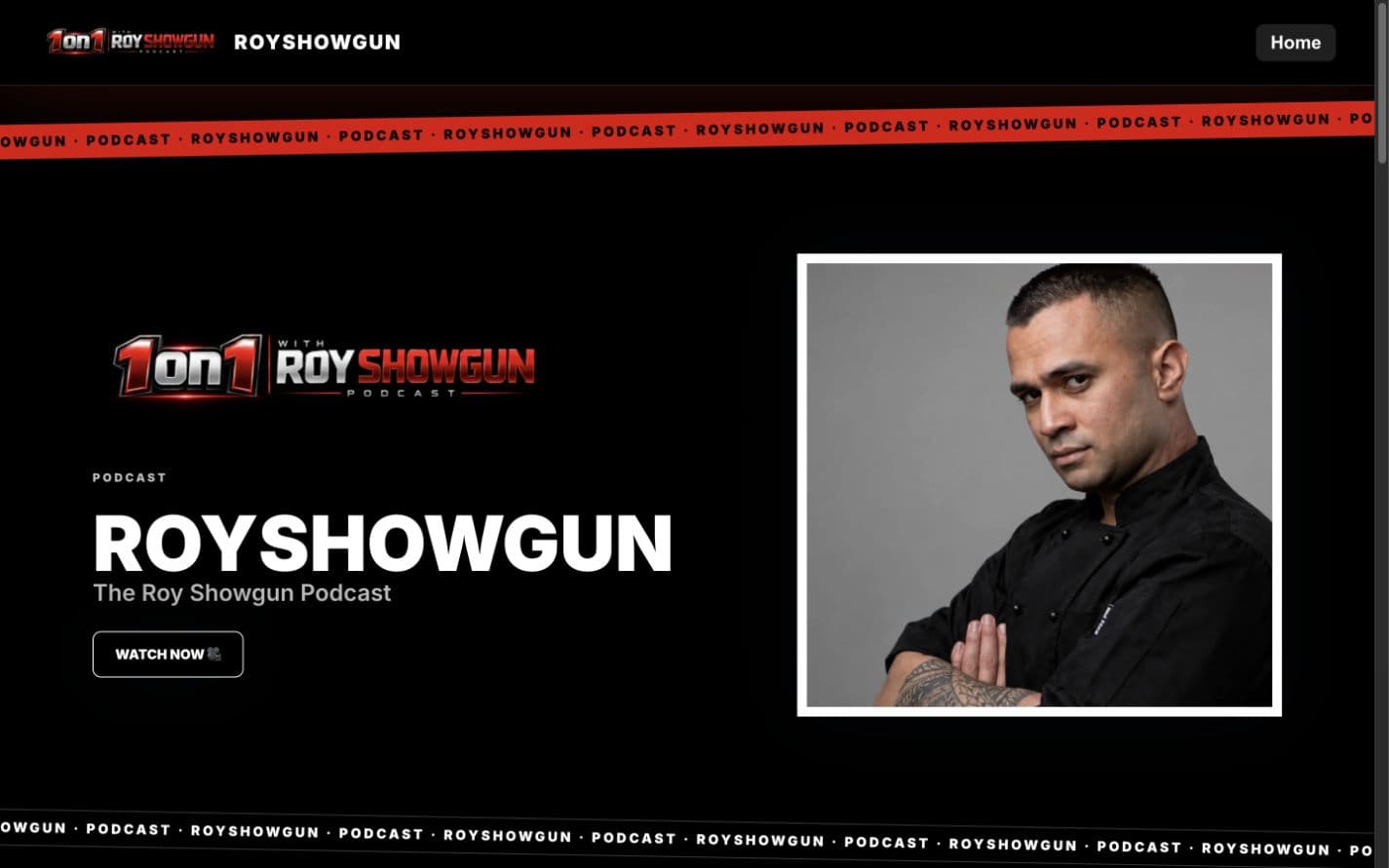 Roy Showgun’s live homepage on desktop.